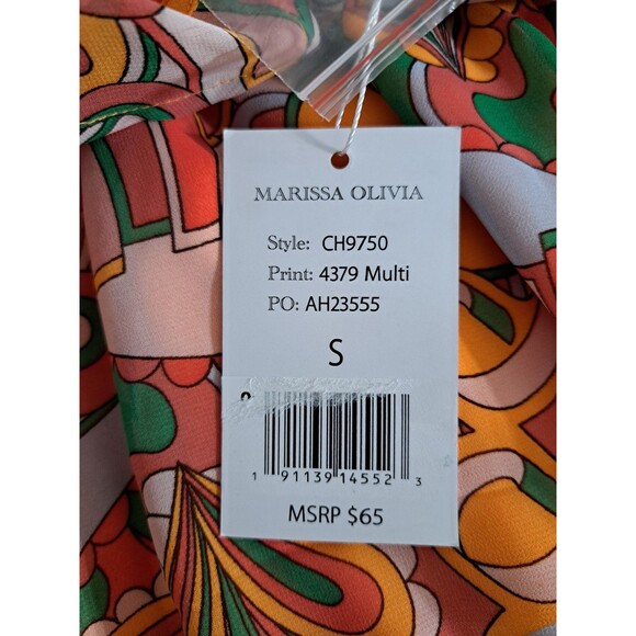 Marissa Olivia Orange Floral Boho Hippie Dress Women’s V-Neck Ruffle Small NWT - Picture 3 of 16